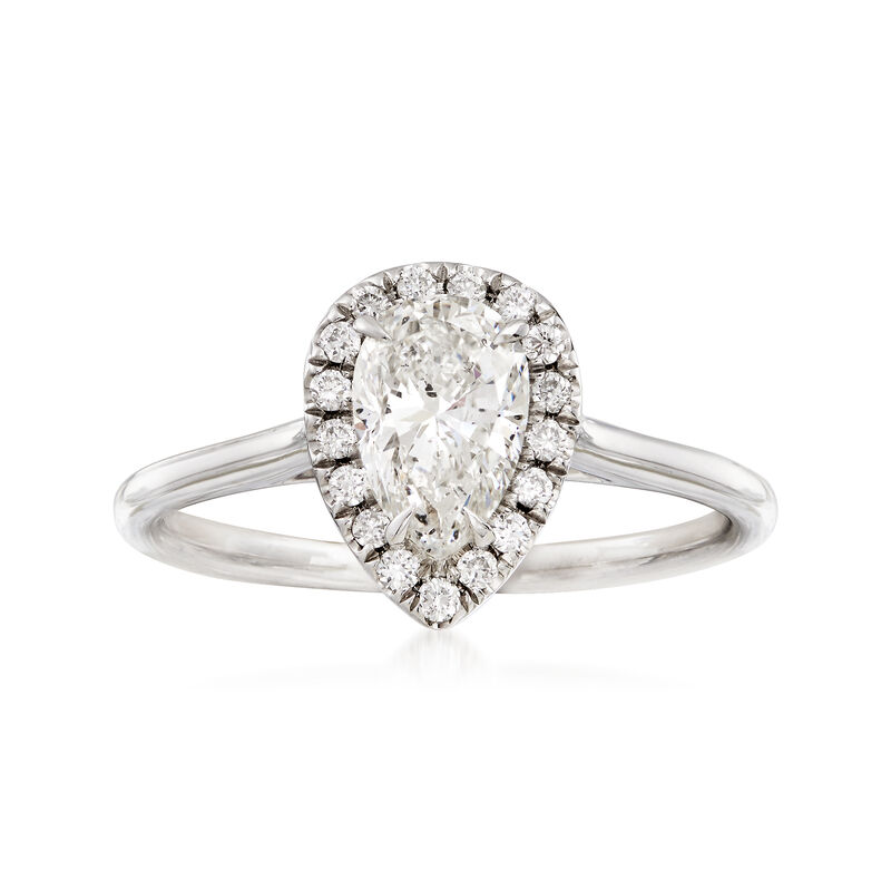 1.01 Carat Pear Diamond and .13 ct. t.w. Diamond Halo Ring in 18kt White Gold image number 0
