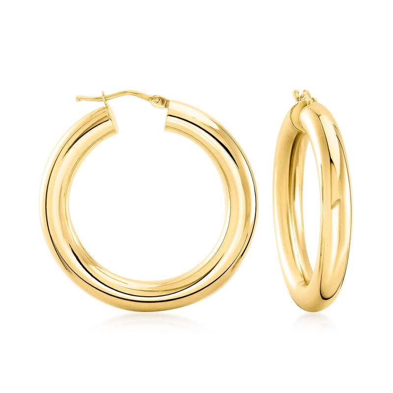 Italian 5mm 14kt Yellow Gold Hoop Earrings. 1 3/8&quot; image number 0