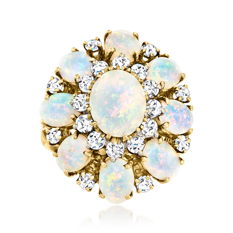 C. 1970 Vintage Opal and 1.00 ct. t.w. Diamond Cluster Ring in 18kt Yellow Gold. Size 6.5 image number 0