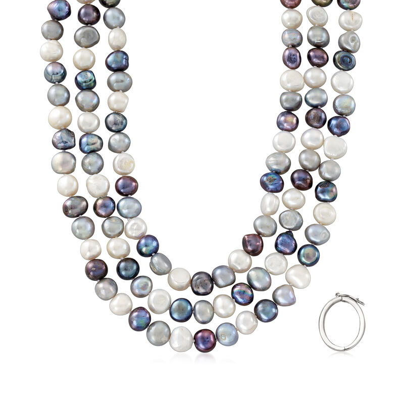 10-11mm Multicolored Cultured Baroque Pearl Long Endless Necklace with Sterling Silver Shortener. 64&quot; image number 0
