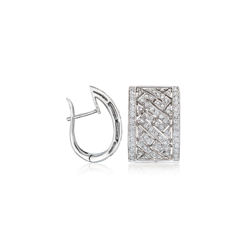 C. 1990 Vintage 1.70 ct. t.w. Diamond Curved Earrings in 18kt White Gold  image number 2