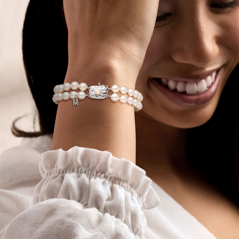 C. 1980 Vintage Mikimoto 4mm Cultured Pearl Two-Strand Bracelet in 18kt White Gold. 7.5" image number 1