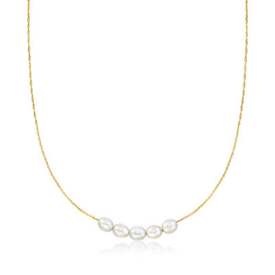 5.5-6mm Cultured Pearl Necklace in 14kt Yellow Gold