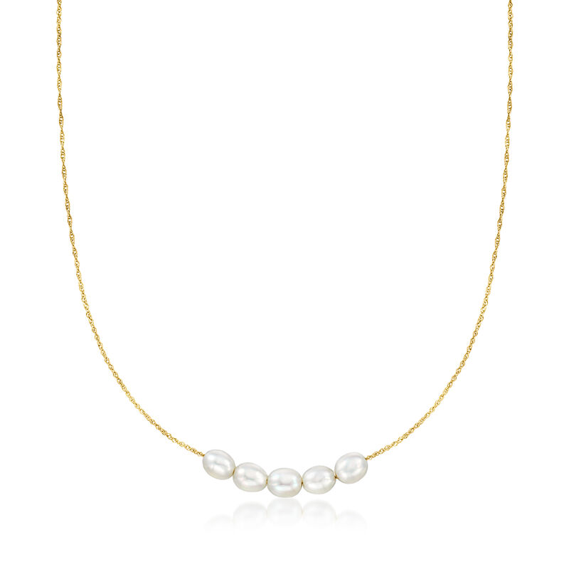 5.5-6mm Cultured Pearl Necklace in 14kt Yellow Gold. 16" image number 0