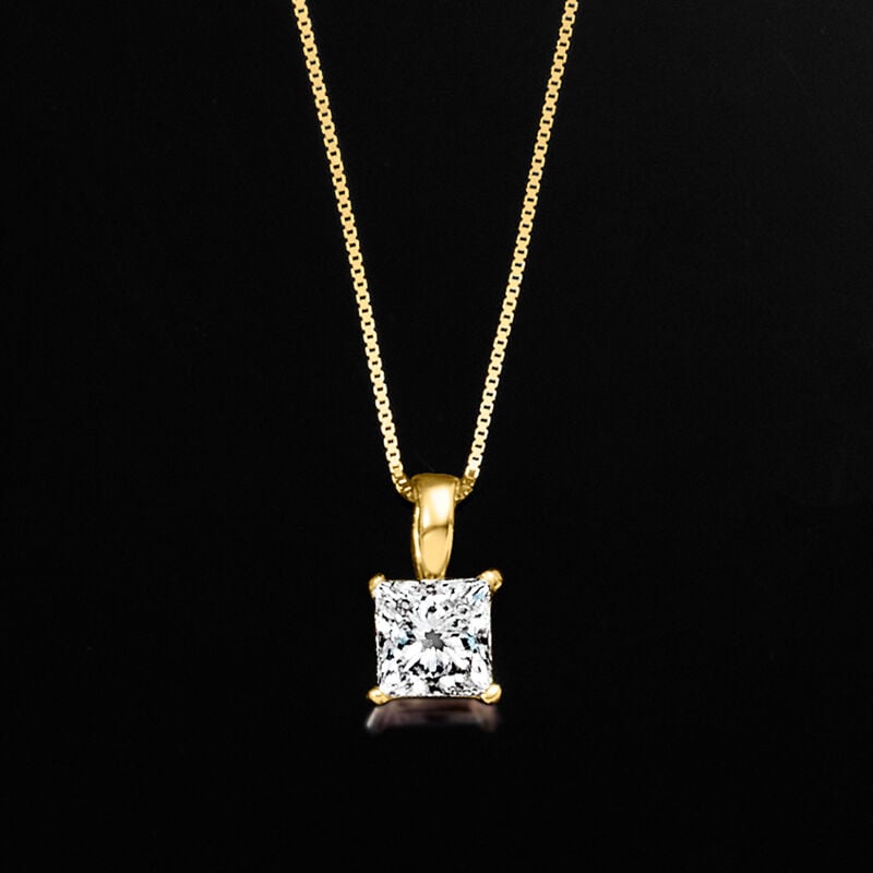 1.00 Carat Princess-Cut Lab-Grown Diamond Pendant Necklace in 14kt Yellow Gold. 18&quot; image number 3