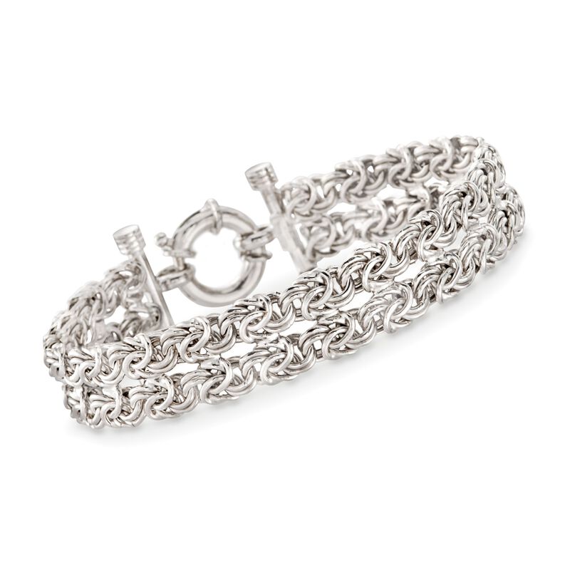 Italian Sterling Silver Two-Strand Byzantine Bracelet. 7.5&quot; image number 0