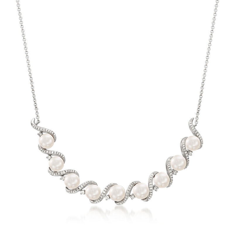 6mm Cultured Pearl and .50 ct. t.w. Diamond Necklace in Sterling Silver image number 0