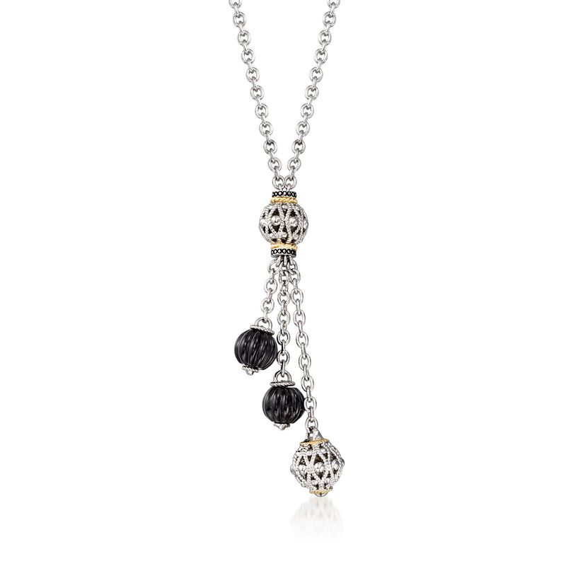 Andrea Candela &quot;La Corona&quot; Black Onyx Tassel Necklace in 18kt Yellow Gold and Sterling Silver. 17&quot; image number 1
