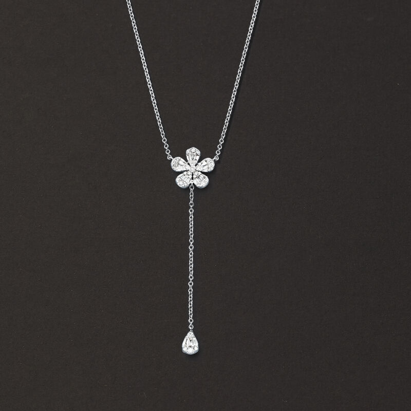 .40 ct. t.w. Diamond Flower Lariat Necklace in 14kt White Gold image number 3