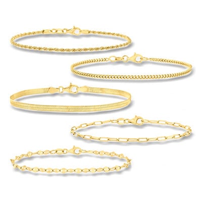 Italian 18kt Gold Over Sterling Jewelry Set: Five Chain Bracelets