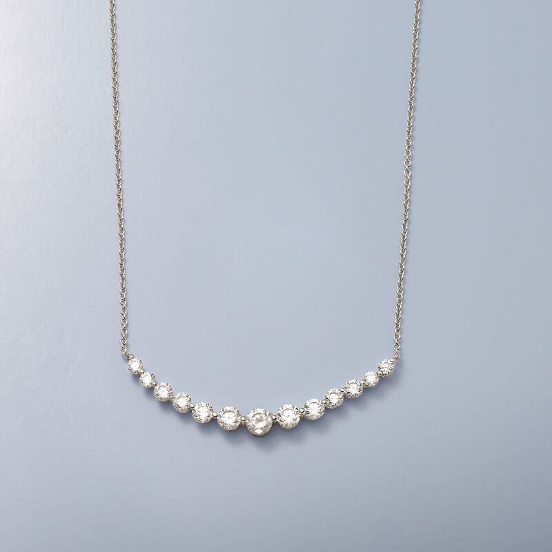 2.70 ct. t.w. CZ Curved Bar Necklace in Sterling Silver image number 2