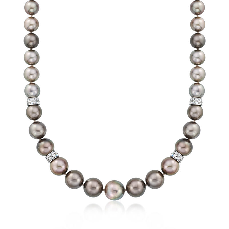 C. 1990 Vintage 9.5-14mm Cultured Black Pearl Necklace with 4.75 ct. t.w. Diamonds in Platinum. 18.5" image number 0