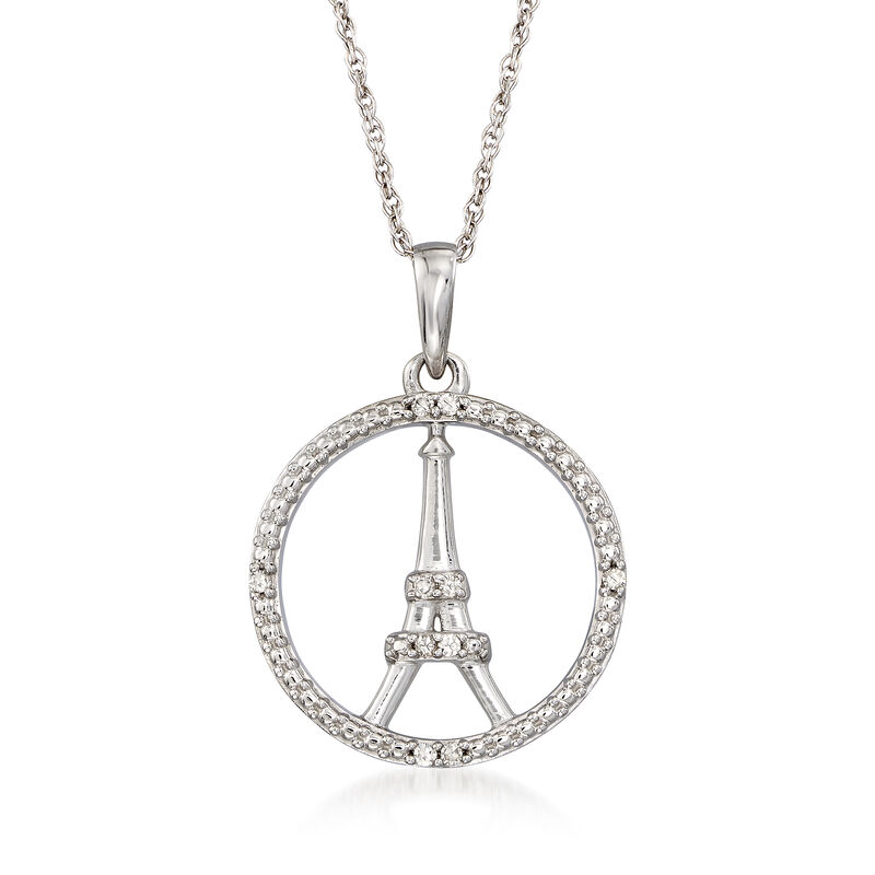 Eiffel Tower Pendant Necklace with Diamond Accents in 14kt White Gold image number 1