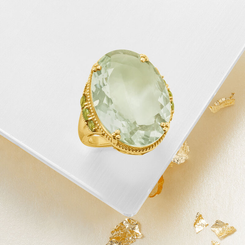 20.00 Carat Prasiolite and .80 ct. t.w. Peridot Ring in 18kt Gold Over Sterling image number 3