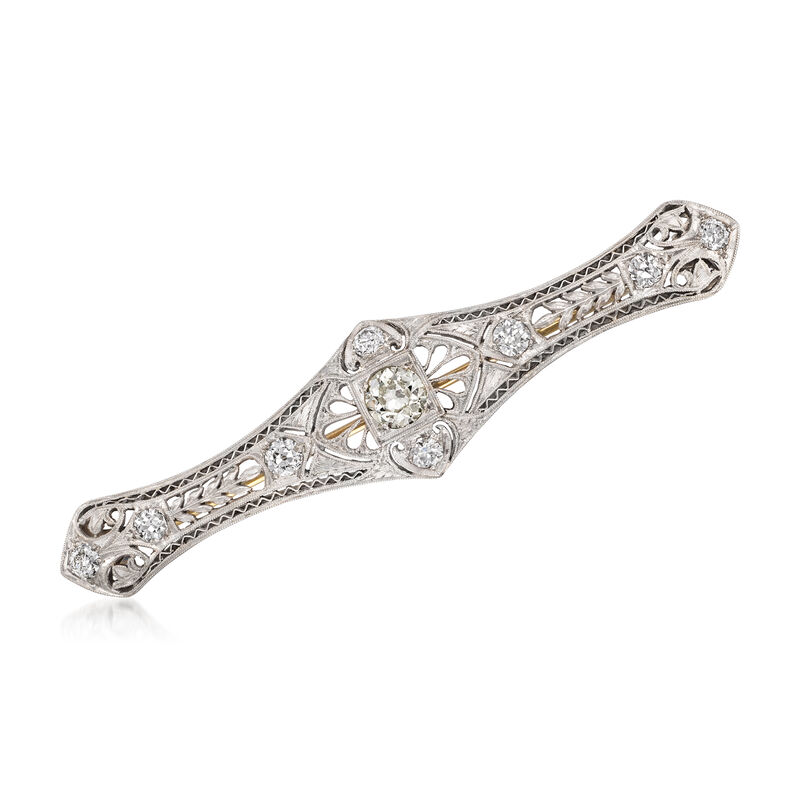 C. 1950 Vintage 1.25 ct. t.w. Diamond Filigree Bar Pin in 14kt White Gold and Platinum image number 0