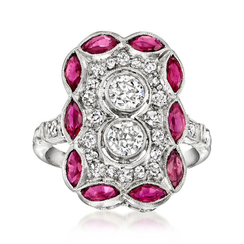 C. 1980 Vintage .80 ct. t.w. Diamond and .80 ct. t.w. Ruby Ring in Platinum. Size 6.5 image number 0