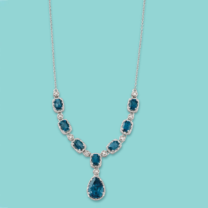 8.95 ct. t.w. London Blue Topaz and .38 ct. t.w. Diamond Necklace in Sterling Silver image number 2