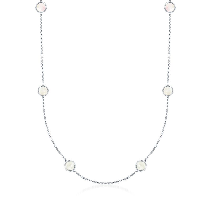 Mother-Of-Pearl and .90 ct. t.w. CZ Station Necklace in Sterling Silver. 31.5&quot; image number 0
