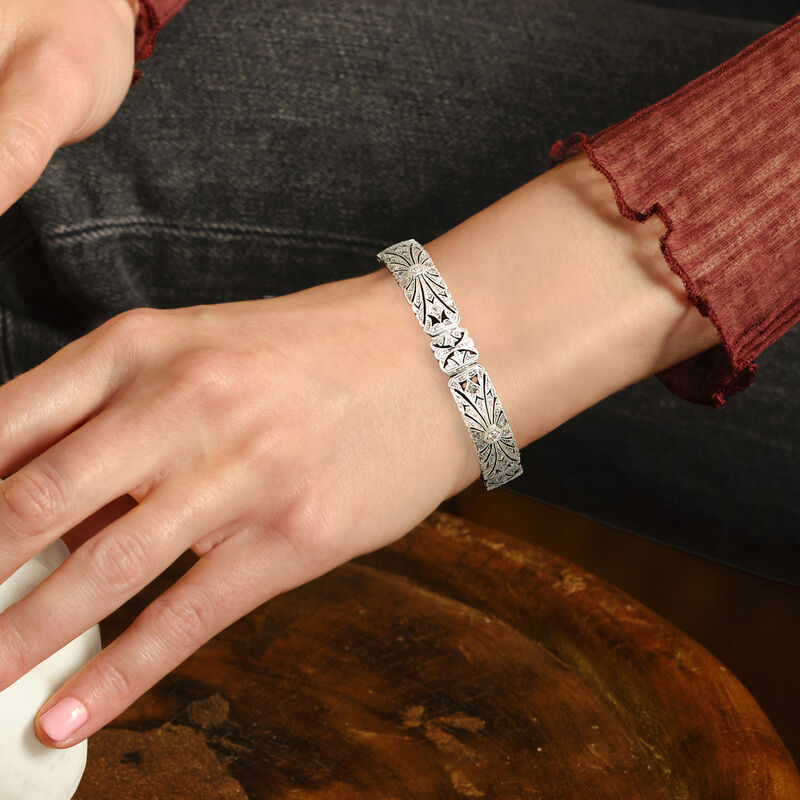 C. 1930 Vintage .90 ct. t.w. Diamond Filigree Bracelet in Sterling Silver. 7&quot; image number 1