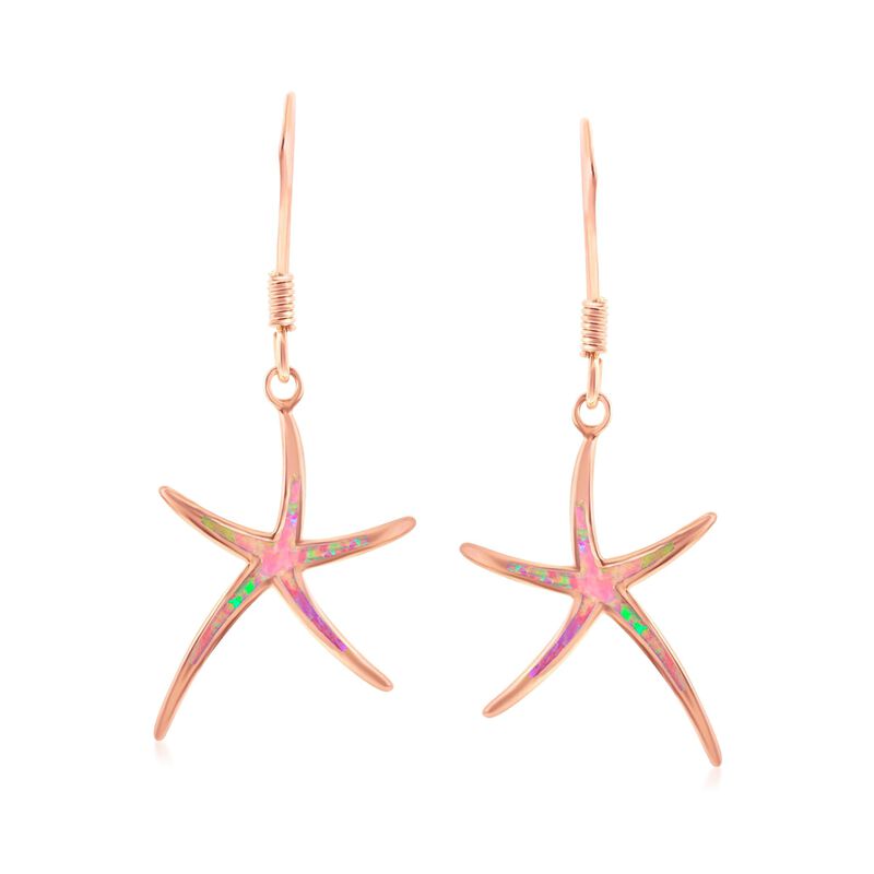 Pink Synthetic Opal Starfish Drop Earrings in 18kt Rose Gold Over Sterling image number 0