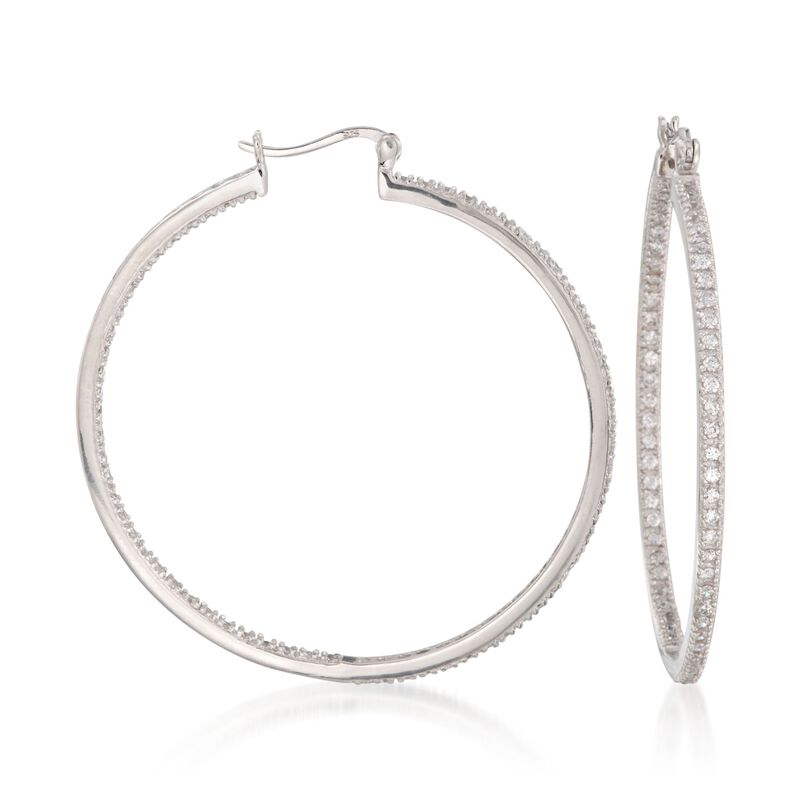 2.00 ct. t.w. CZ Inside-Outside Large Hoop Earrings in Sterling Silver image number 0