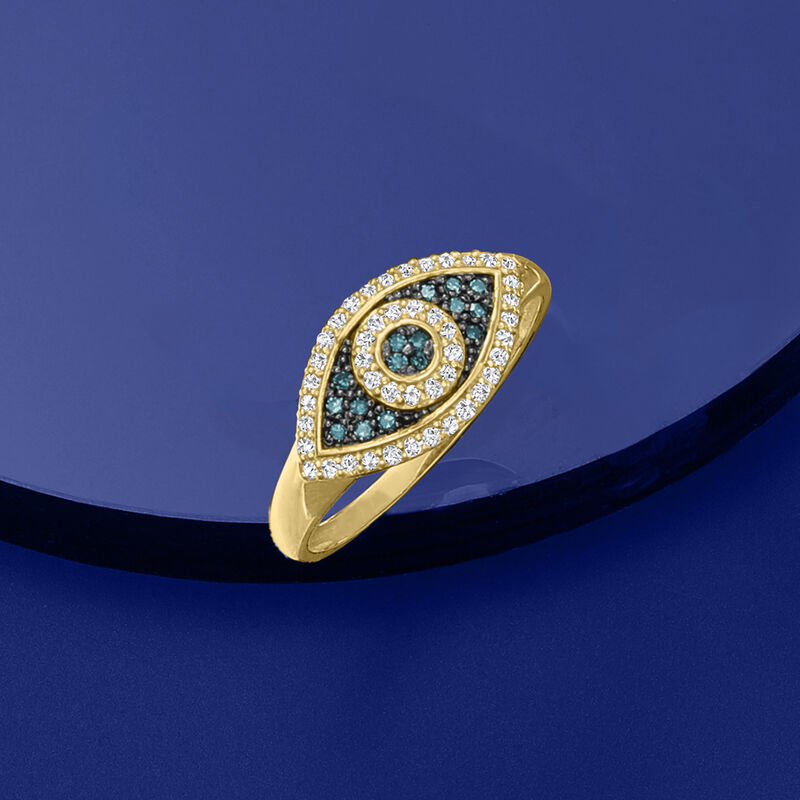 .30 ct. t.w. Blue and White Diamond Evil Eye Ring in 14kt Yellow Gold