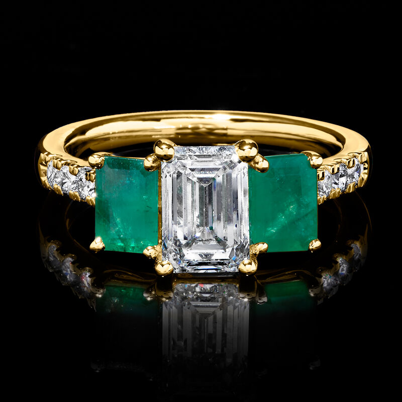 1.75 ct. t.w. Lab-Grown Diamond Ring with 1.00 ct. t.w. Emeralds in 14kt Yellow Gold. Size 9 image number 3