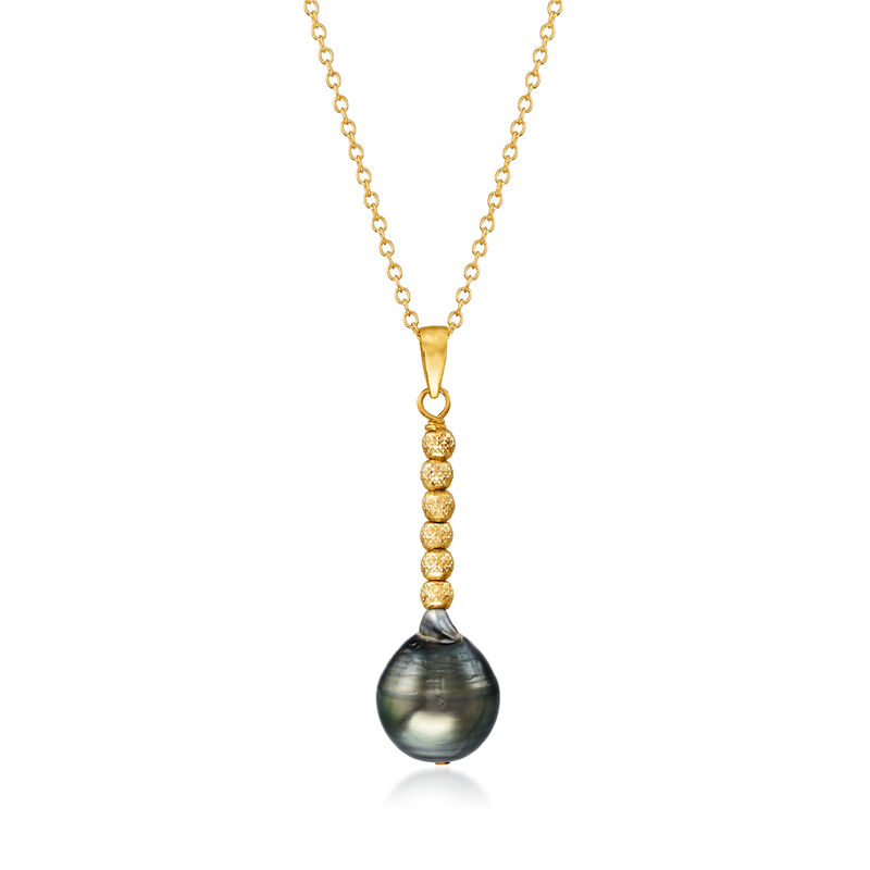 8-10mm Cultured Tahitian Pearl Pendant Necklace in 18kt Gold Over Sterling image number 0