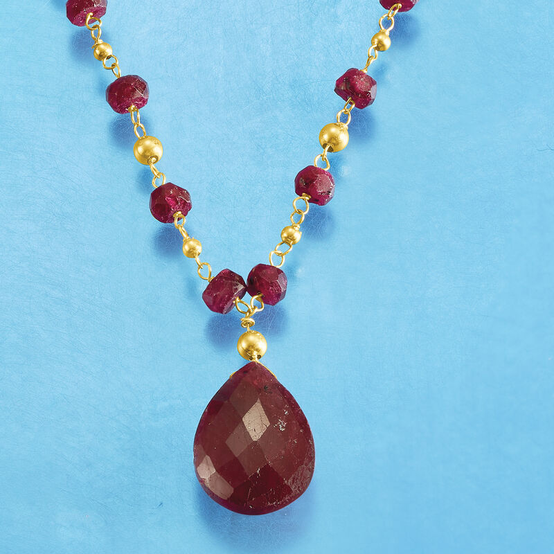 24.00 ct. t.w. Ruby Station Necklace in 14kt Yellow Gold image number 3