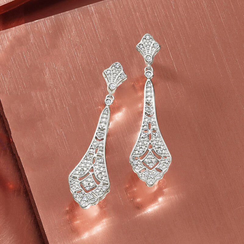 .15 ct. t.w. Diamond Openwork Drop Earrings in Sterling Silver image number 3