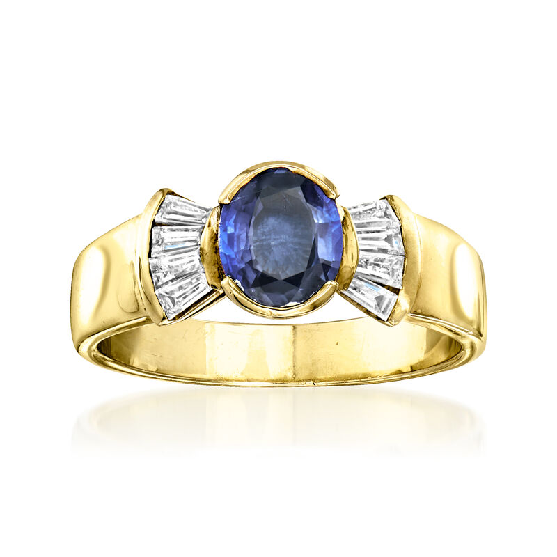 C. 1990 Vintage 1.10 Carat Sapphire and .46 ct. t.w. Diamond Ring in 18kt Yellow Gold. Size 7 image number 0