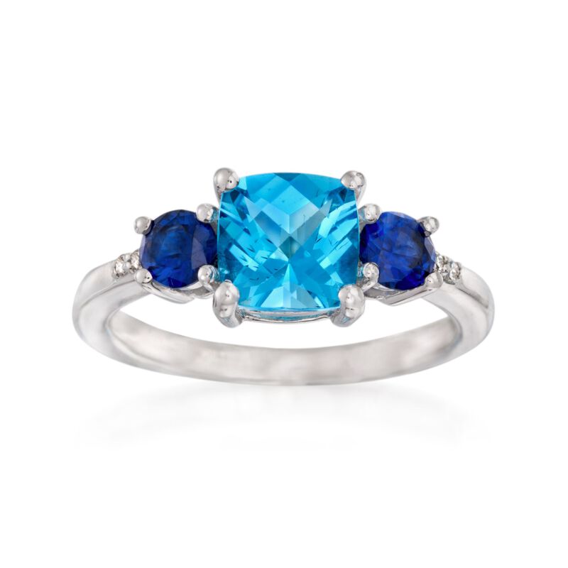 1.90 Carat Blue Topaz and 1.00 ct. t.w. Synthetic Sapphire Ring with Diamond Accents in Sterling Silver image number 0