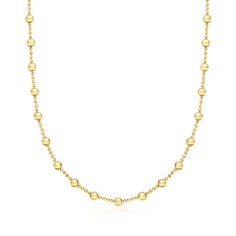 Italian 4mm 18kt Gold Vermeil Bead Station Necklace. 16&quot; image number 1