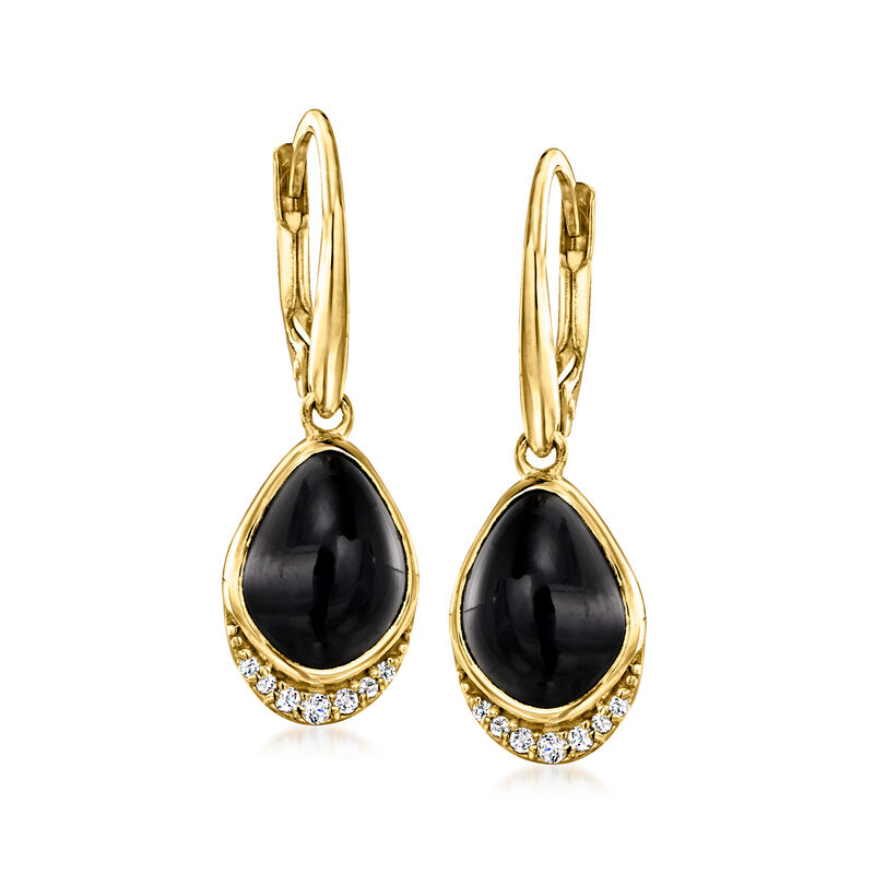 Onyx and .20 ct. t.w. White Topaz Drop Earrings in 18kt Gold Over Sterling image number 0