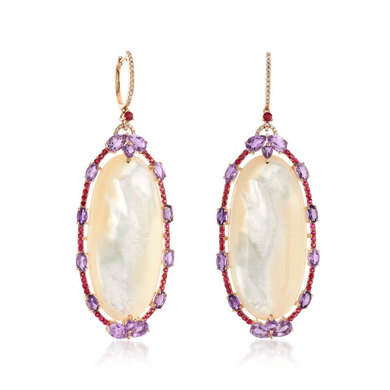 Mother-Of-Pearl and 10.70 ct. t.w. Multi-Stone Oval Drop Earrings with Diamonds in 18kt Rose Gold  image number 2