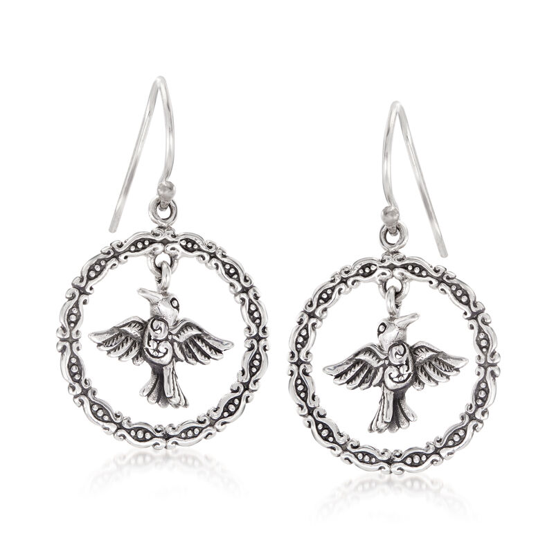 Sterling Silver Bali-Style Hummingbird Drop Earrings image number 0