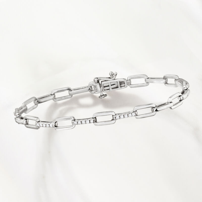 .15 ct. t.w. Diamond Paper Clip Link Bracelet in Sterling Silver. 7&quot; image number 4
