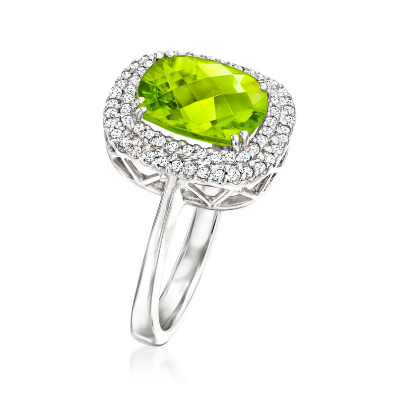 3.00 Carat Peridot and .21 ct. t.w. Diamond Ring in 14kt White Gold. Size 5 image number 2