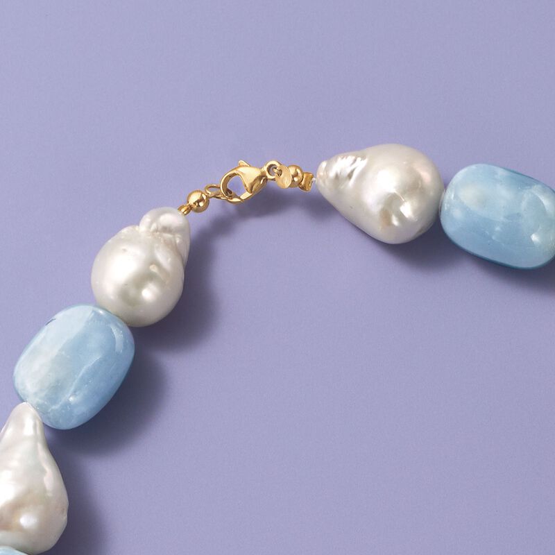 12-15mm Cultured Pearl and 240.00 ct. t.w. Aquamarine Necklace in 14kt Yellow Gold image number 1