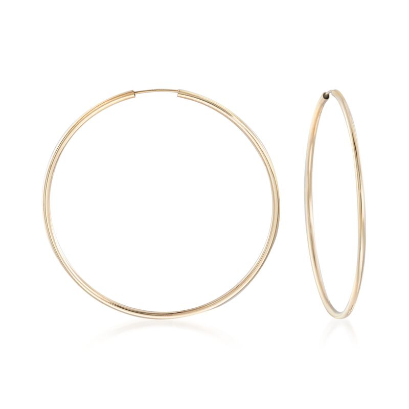 2mm 14kt Yellow Gold Endless Hoop Earrings image number 0
