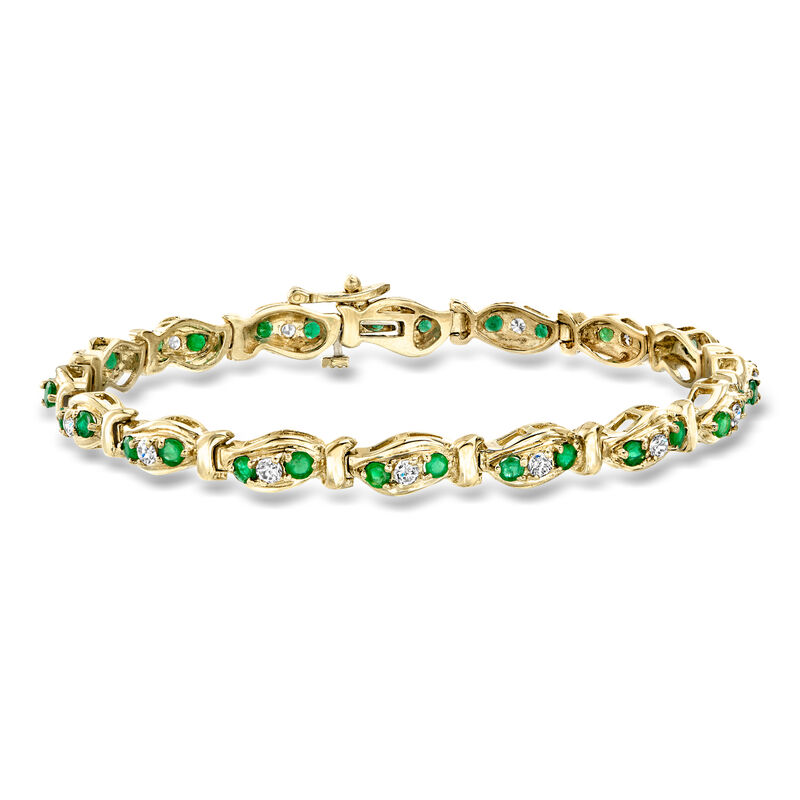 C. 1980 Vintage 1.80 ct. t.w. Emerald and .95 ct. t.w. Diamond Link Bracelet in 14kt Yellow Gold. 7.5" image number 0