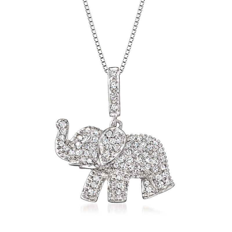 .33 ct. t.w. Pave Diamond Baby Elephant Pendant Necklace in Sterling Silver image number 0