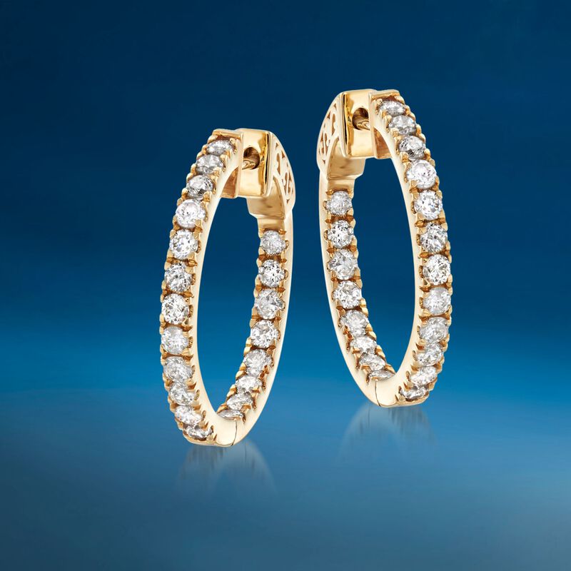 1.50 ct. t.w. Diamond Inside-Outside Hoop Earrings in 14kt Yellow Gold. 3/4&quot; image number 2