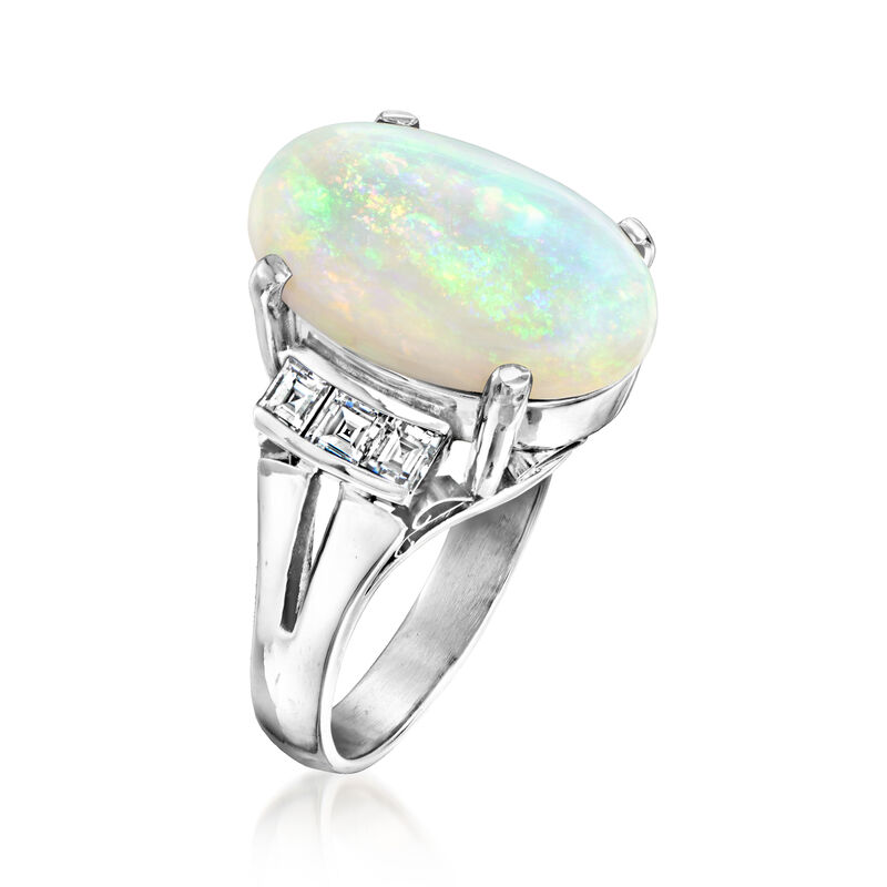 C. 1970 Vintage Opal and .39 ct. t.w. Diamond Ring in Platinum. Size 5.5 image number 2