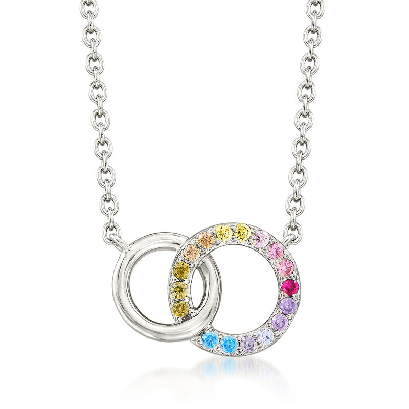 .45 ct. t.w. Multicolored CZ Interlocking Double Circle Necklace in Sterling Silver image number 0