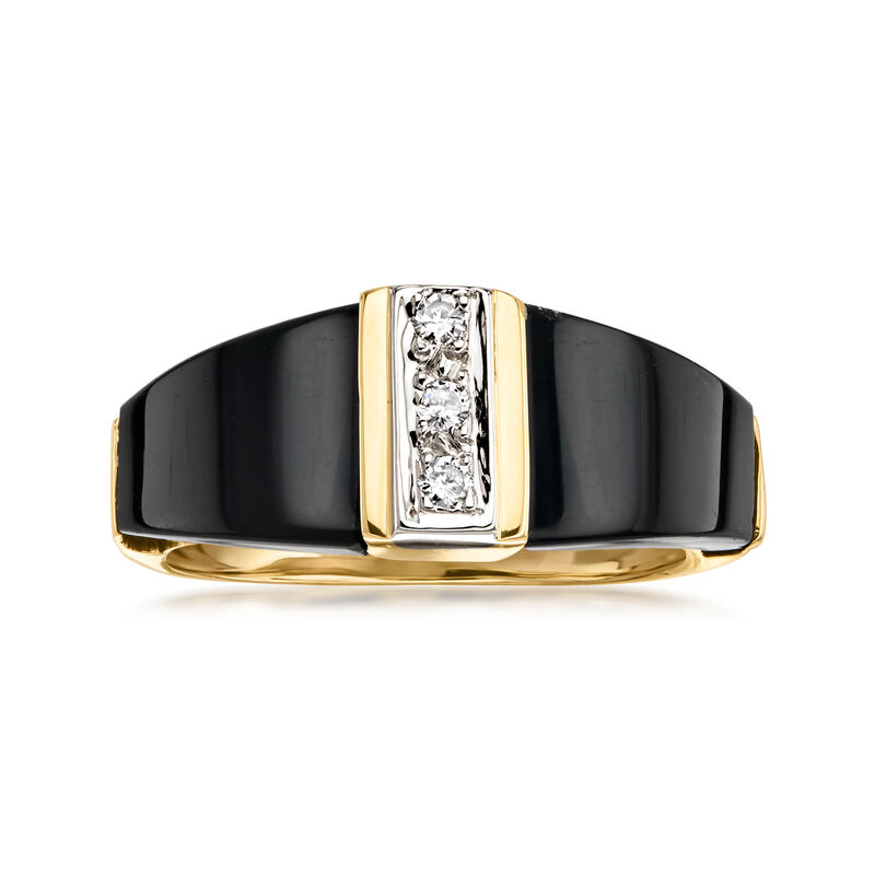 C. 1980 Vintage Onyx and Diamond Ring in 14kt Yellow Gold. Size 6 image number 0