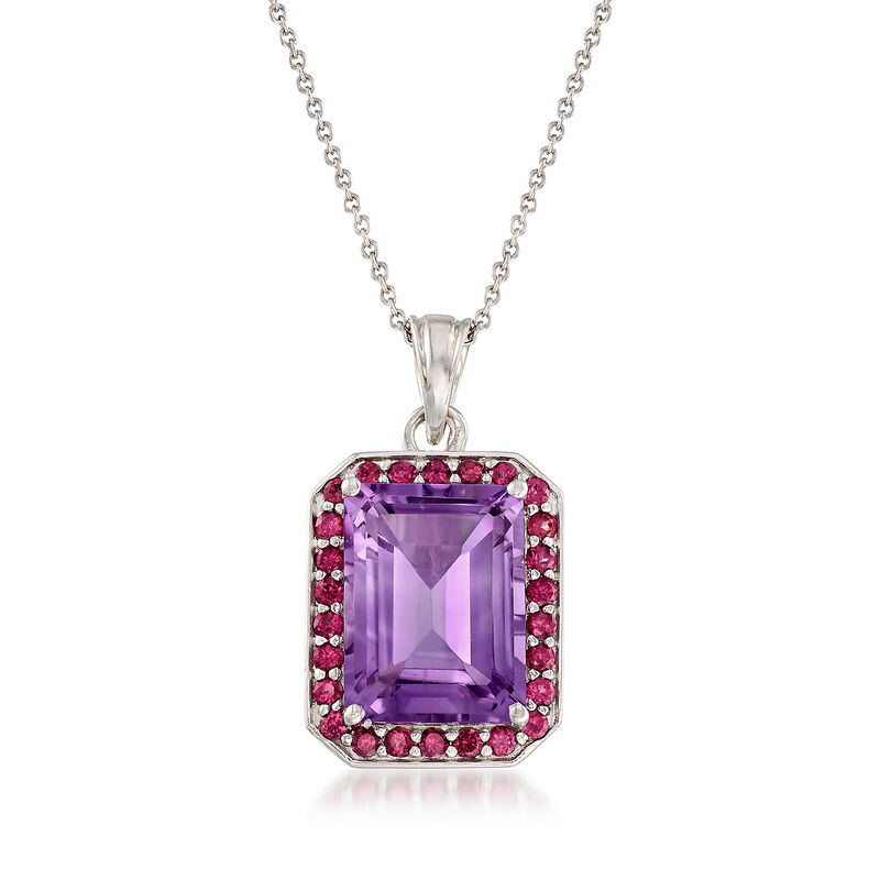 10.00 Carat Amethyst and 1.20 ct. t.w. Rhodolite Garnet Pendant Necklace in Sterling Silver image number 0