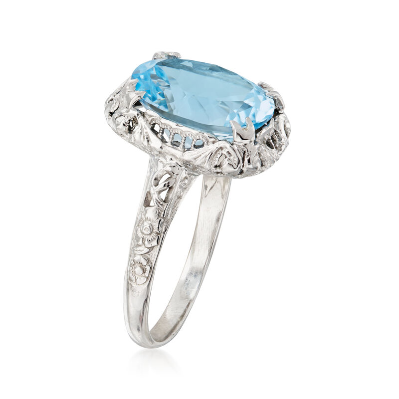 C. 1970 Vintage 6.00 Carat Blue Topaz Ring in 14kt White Gold. Size 6.25 image number 2
