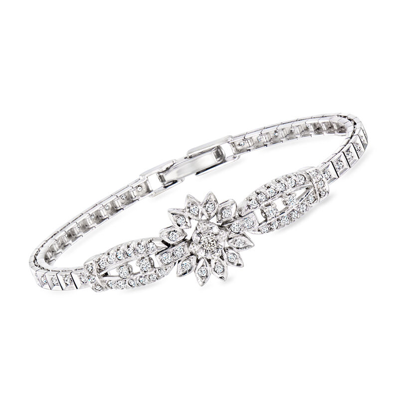 C. 1970 Vintage 1.43 ct. t.w. Diamond Floral Bracelet in 14kt White Gold. 7&quot; image number 0