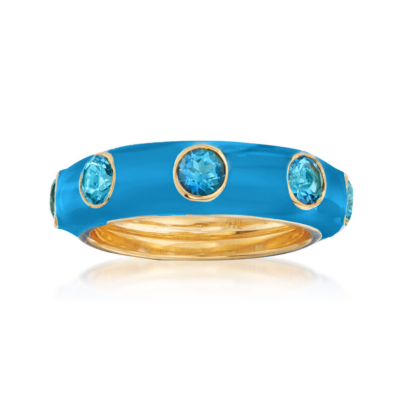 1.50 ct. t.w. Swiss Blue Topaz and Blue Enamel Ring in 18kt Gold Over Sterling image number 0